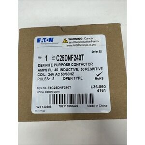 Eaton/Cutler Hammer C25DNF240T‎ Series E1 40 Amp Definite Purpose Contactor